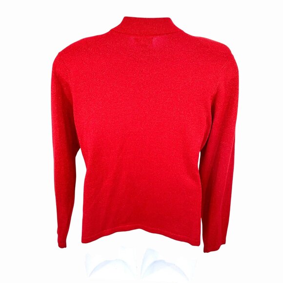 VINTAGE YARNWORKS RED METALLIC THREAD SPARKLE MOCK NECK SWEATER - L - Picture 3 of 4
